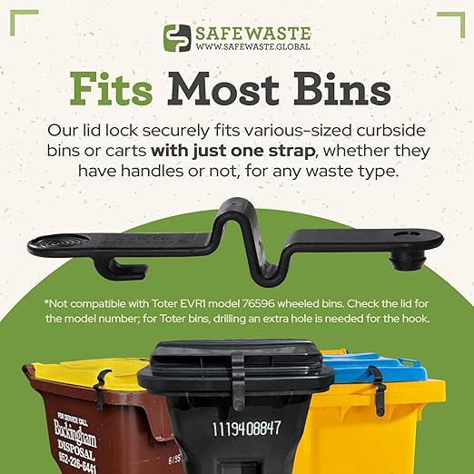 Push Clip Trash Can Locks for Animals, Easy to Install, Durable Trash Can Lock for Cart Lid Security, 28-96 Gallon Garbage Can Lock for Outdoor (Pack of 2)