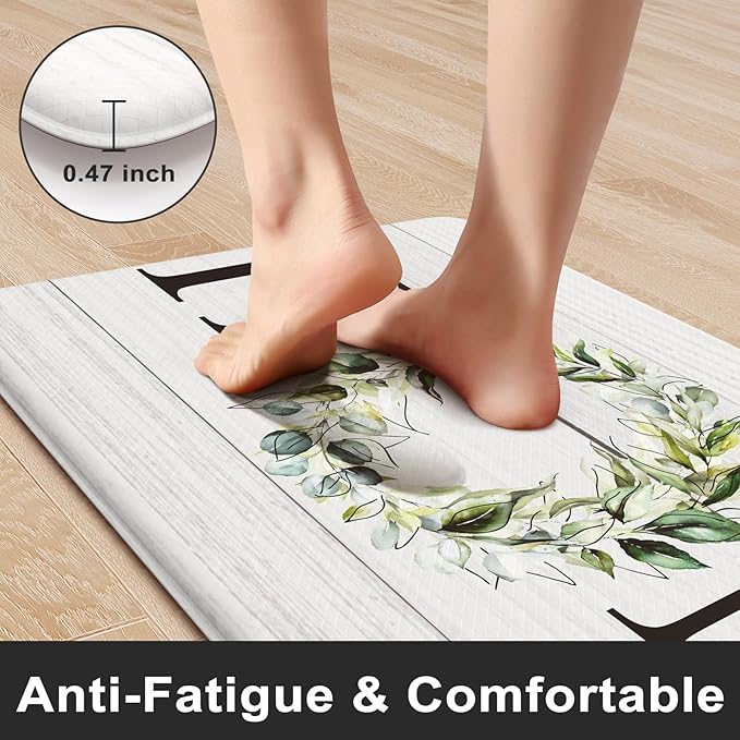 KIMODE Kitchen Mats Cushioned Anti Fatigue, Farmhouse Rugs for Kitchen Rug Runner Stain Resistant, Ergonomic Standing Kitchen Floor Mat, Non Slip Waterproof Kitchen Sink Rug, 20" x 71", White