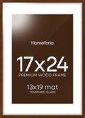 Homeforia 17x24 Picture Frame Brown, High End Dark Oak 17x24 Poster Wood Frame with Mat 13x19 for Photo, 17 x 24 Wooden Walnut Frame Matted to 13 x 19, 24x17 Frames, Tempered Glass, Wall Kit, Set of 1
