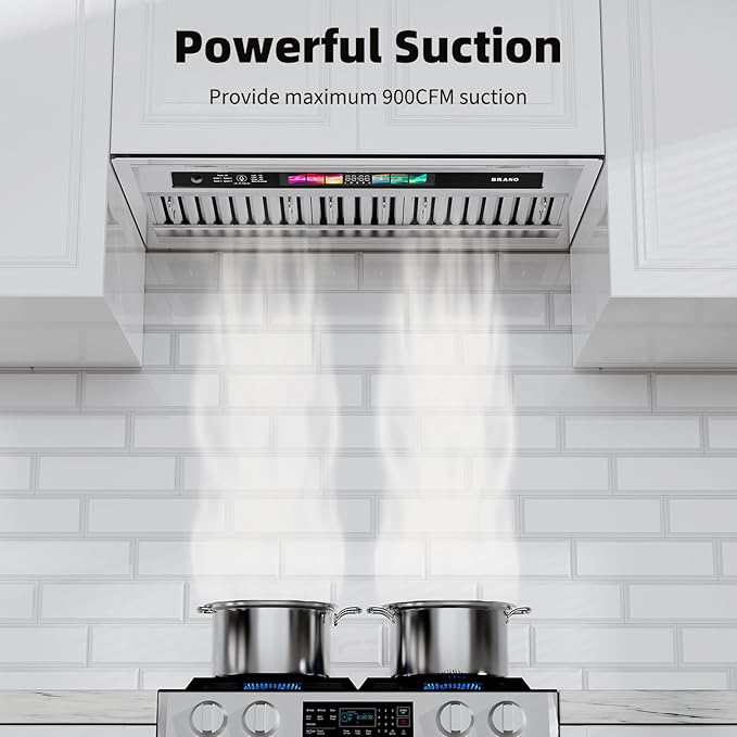 30 Inch Insert Range Hood with Voice/Gesture/Touch Control, 900 CFM Built-in Kitchen Hood Vent with 4 Speed Exhaust Fan, Memory Mode, Adjustable Lights, Ducted/Ductless Convertible
