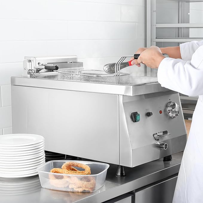 EGGKITPO 240V 9000W Commercial Electric Fryer with Oil Drain 13L Large Capacity 304 Stainless Steel Oil Tank Deep Fryer with Basket and Lid for Restaurant and Business (no plug)