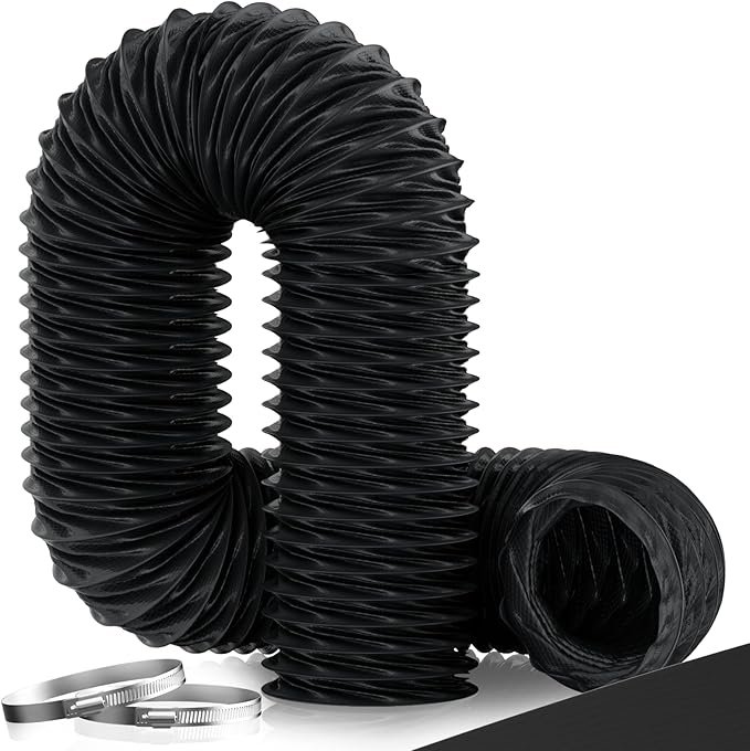 Hon&Guan Diesel Heater Ducting 3" x 8FT, Nylon Flexible Duct Hose, Heavy Duty Hose for Diesel Heater, 3D Printer, Laser Machine, Dryer Vent, RV, Boat Blower, Black