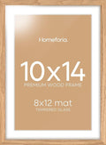 Homeforia 10x14 Picture Frame Wood, High End Natural Oak 10x14 Light Wooden Poster Frames with Mat 8x12, 10 x 14 Frames Matted to 8 x 12 Photo, 14x10 Hanging Frames, Tempered Glass, Wall Kit, Set of 1
