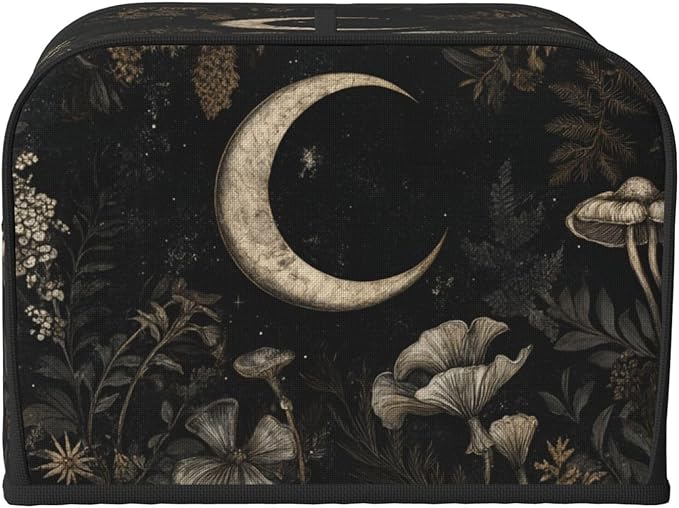 4 Slice Toaster Cover for Kitchen Vintage Botanical Moon Waterproof and Dustproof Toaster Dust Cover with Side Pockets Decorative Universal Cover for Wide Slot Toasters and Small Appliances