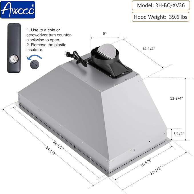 Awoco Range Hood Insert 36 Inch, Built-in Kitchen Hood with 800 CFM, Voice/Gesture/Touch Control, Stainless Steel Stove Hood with 4 Speed Exhaust Fan, Ducted, Ductless Convertible, Charcoal Filter