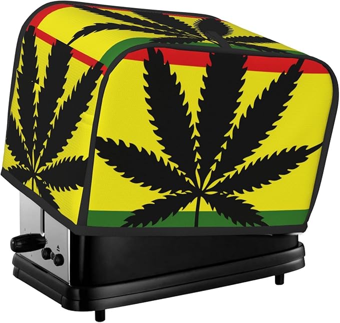 Toaster Cover 2 Slice with Pockets, Tropical Leaf Botanical Red Yellow Green Background Kitchen Accessories Decor Bread Maker Oven Protector Covers Dust Proof Fingerprint Covers