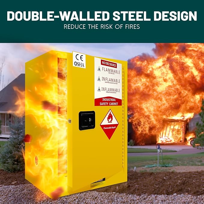30 Gallon Flammable Storage Cabinet, 35×23.23×18in Galvanized Steel Safety Storage Cabinet, Adjustable Shelf Fireproof Cabinets, Flammable Liquid Storages Cabinets for Industrial and Home Use, Yellow