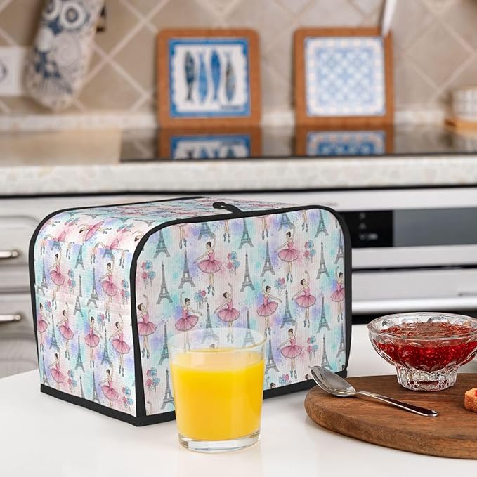 2 Slice Toaster Cover Ballet Dancer Ballerina Eiffel Tower, Soft Washable Fabric Dust Cover, Fingerprint Protection for Small Kitchen Appliances