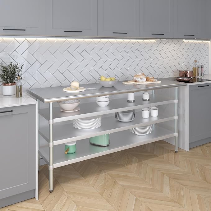 24 in. x 72 in. Stainless Steel Work Table with Three Bottom Shelves | NSF Kitchen Prep Table | Utitly Metal Table