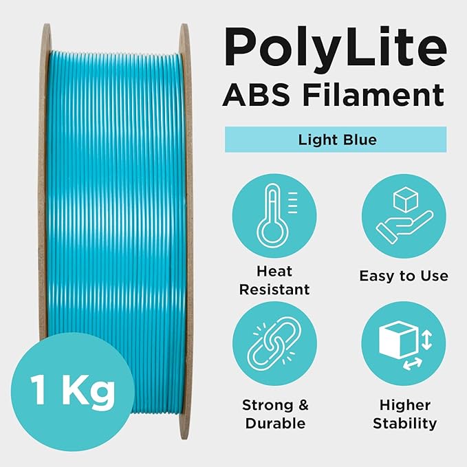 Polymaker ABS Filament 1.75mm Light Blue, 1kg 3D Printing Filament, PolyLite ABS 3D Printer Filament, Heat Resistant, Strong & Durable, Dimensional Accuracy +/- 0.03mm