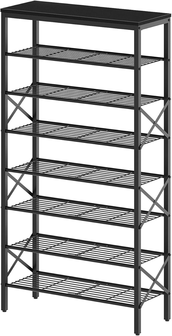 8 Tier Shoe Rack, Large Capacity Shoe Storage Organizer Holds 32 Pairs, Sturdy and Stable, for Entryway, Hallway, Closet, Dorm Room, Black SS08BB