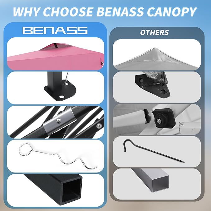 10x10 Pop Up Canopy, Easy Up Canopy Tent, Heavy Duty Tents for Parties, One Person Set Up Event Tent, Pink