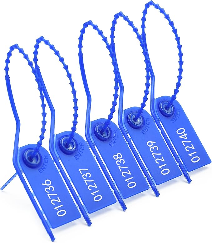 100 PCS Plastic Tamper Seals Pull Tight Security Seals Tags Breakaway Seals Numbered Zip Ties Disposable Self-Locking Ties for Fire Extinguisher, Tear Off Type, 210mm Length