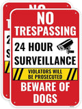2PC 24 Hour Surveillance Sign, 14 x 10 Inches - Aluminum - Beware Of Dog Private Property No Trespassing - Security Camera Metal Warning Sign
