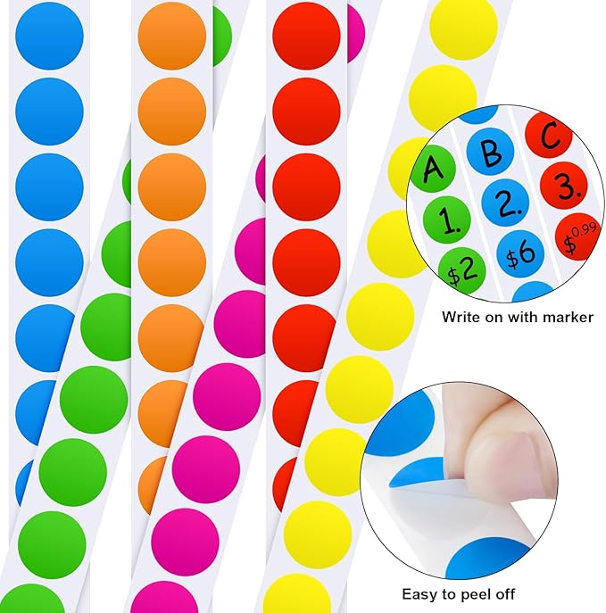 6000 Pcs Colored Dot Stickers, Circle Color Coding Labels, Garage Yard Sale Price Stickers, Office Classroom Decor Must Haves Supplies, Pricing Tag Labels