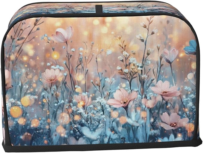 2 Slice Toaster Cover for Kitchen Flower Field Landscape Waterproof and Dustproof Toaster Dust Cover with Side Pockets Decorative Universal Cover for Wide Slot Toasters and Small Appliances