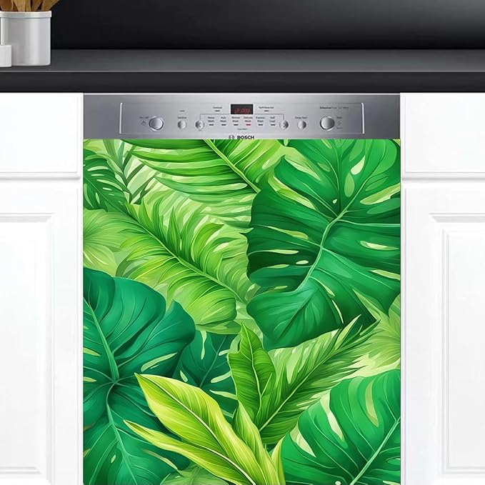 Dishwasher Magnet Cover Palm Leaf Summer Beach Front Dishwasher Cover Decoration Reusable Magnetic Door Cover Panel Decal Home Appliances Stickers Kitchen Refrigerator Fridge 23"x26"