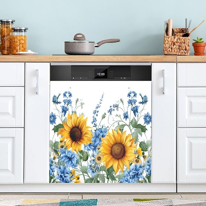 Dishwasher Magnet Cover, Sunflowers Magnet Sticker Fridge Panel Decal for Home Kitchen Decor, 23x26 in