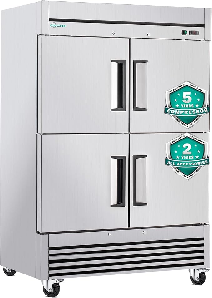 54"Commercial Freezer, 49 Cu.Ft Four-Door Stainless Steel Reach-In Freezer, -8~0℉, Air Cooling, 6 Shelves, R290