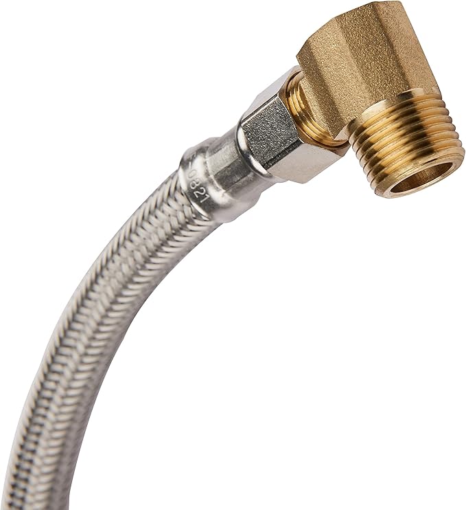 Efield Premium Stainless Steel Dishwasher Hose - 6 FT Length Burst Proof Water Hose stainless Steel 3/8 Werken x 3/8 with Attached 90 Degree Elbow Mip,(HOSE012)