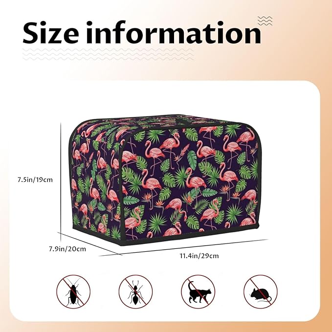 2 Slice Toaster Cover, Polyester Dust Protection, Fingerprint Resistant Washable Kitchen Appliance Cover Palm Leaf Cute Flamingo