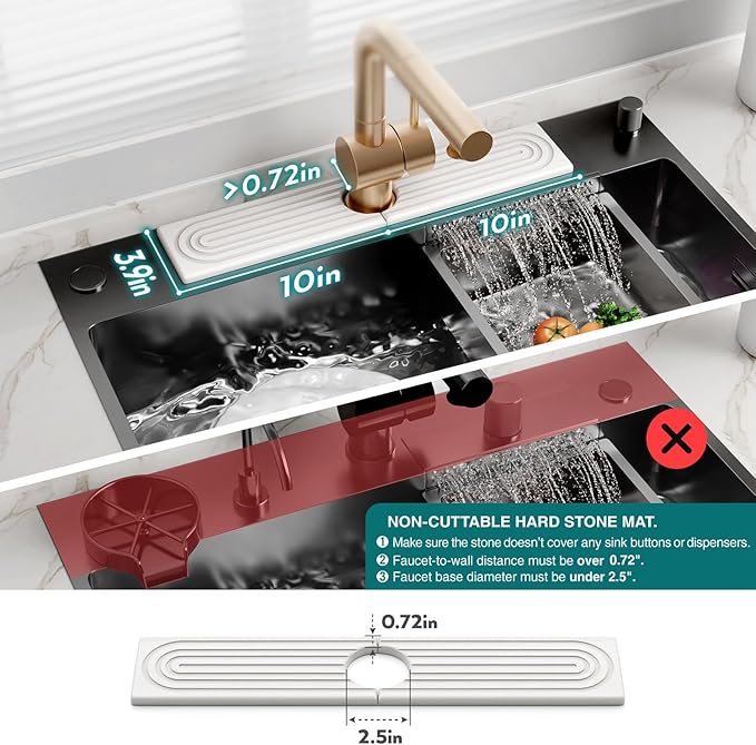 Stone Faucet Mat for Kitchen Sink – Diatomite Drying Stone Mat & Sink Protector, Prevents Moisture – Sink Splash Guard Water-Absorbing Stone Tray for Bathroom Counter (Light Grey, 20" x 3.9")