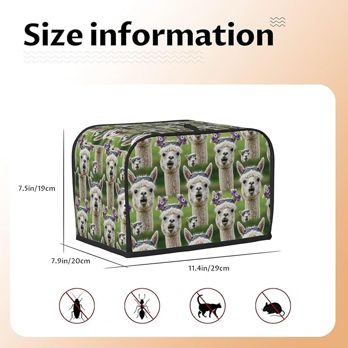 2 Slice Toaster Cover Funnny Llama, Machine Washable Dust & Fingerprint Protector, Polyester Appliance Cover with Pocket