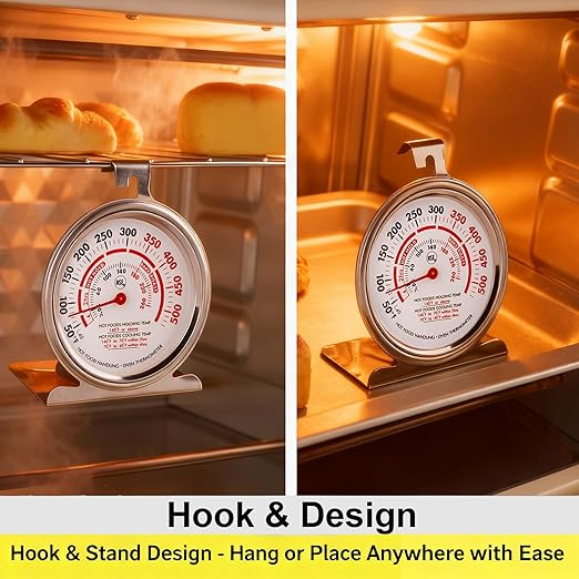 CloudHand Oven Thermometer for Gas/Electric Oven, Oven Temperature Gauge with Hanger&Base, Instant Read Stainless Steel Kitchen Thermometer 20-260°C/50-500°F