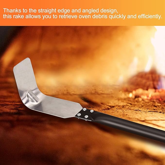 Pizza Turning Peel 9 Inch Perforated Pizza Peel and Pizza Brush Ash Rake 4 Piece Wood Fired Commercial Pizza Oven Utensil Kit with 40-Inch Aluminum Handle