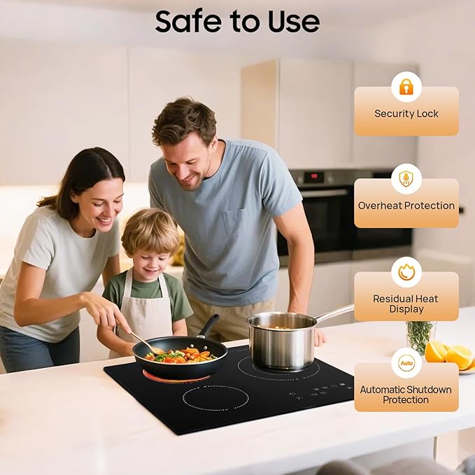 3 Burner Electric Ceramic Stove, 110V 9 Settings Cooktop LED Display Touch-Adjustable Control Stove Top for Glass Pot Stainless Steel Pot Casserole Pot Black