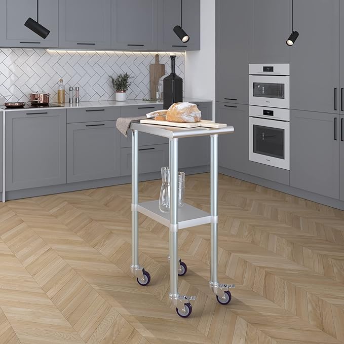 AmGood 15" Long x 24" Deep Stainless Steel Table with Casters