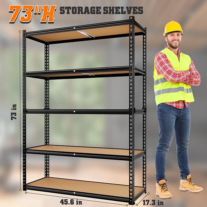 LEVELEVE 5-Tier Storage Shelving Unit, 2020 lbs Capacity, Heavy Duty Adjustable Metal Utility Shelf, 48" L x 18" W x 73" H for Garage, Kitchen, Pantry, Basement, Bathroom, Laundry, 3 Pack