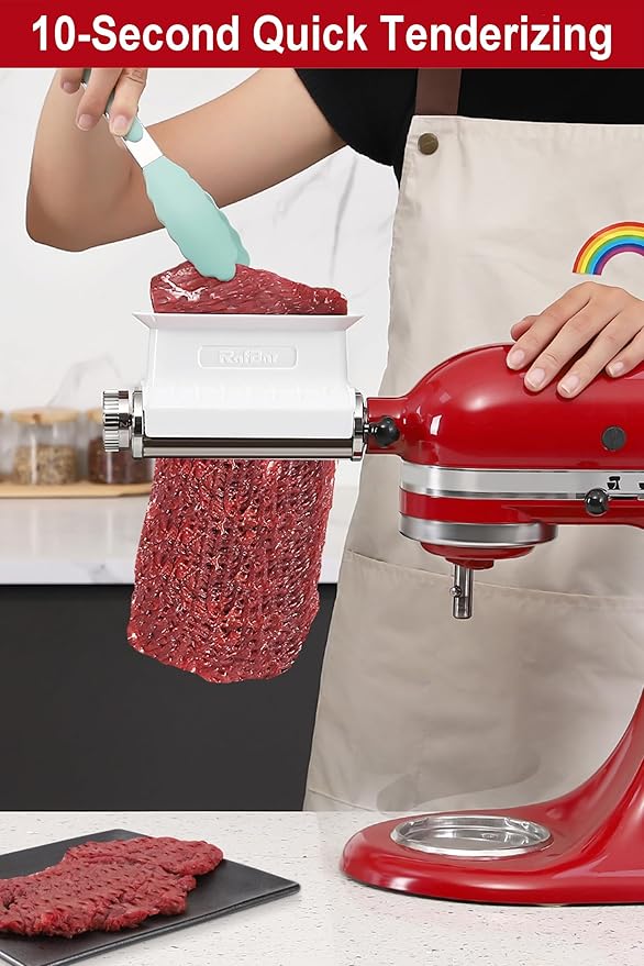 Meat Tenderizer Attachment for KitchenAid Stand Mixer, Adjustable Meat Tenderizer Machine for Beef Pork Steak, Tenderizer Tool with 3 Thickness Settings, Dishwasher Safe