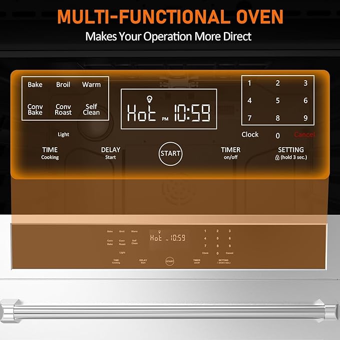 Towallmark 30" Electric Single Wall Oven, 4.8 cu. Ft. Capacity AirFry True Convection, Self Cleaning, Stainless Steel Freestanding Electric Range Oven with Front Control, Silver