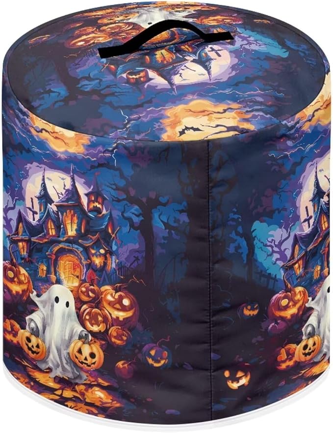 Halloween Theme Kitchen Appliance Decor 6 Quart Pressure Cooker/Air Fryer/Rick Cooker Dust Cover with Top Handle and Storage Pocket Halloween Castle Ghost Print