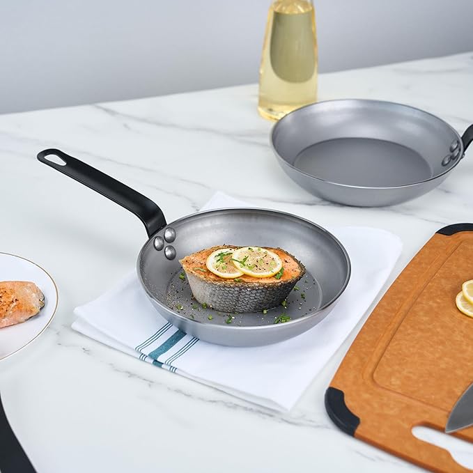 Restaurantware Fry Pan 1 Pack of 7.8 Inches Carbon Steel Non-Stick Searing Pan With Ergonomic Handle Silver For Sauteing and Omelets