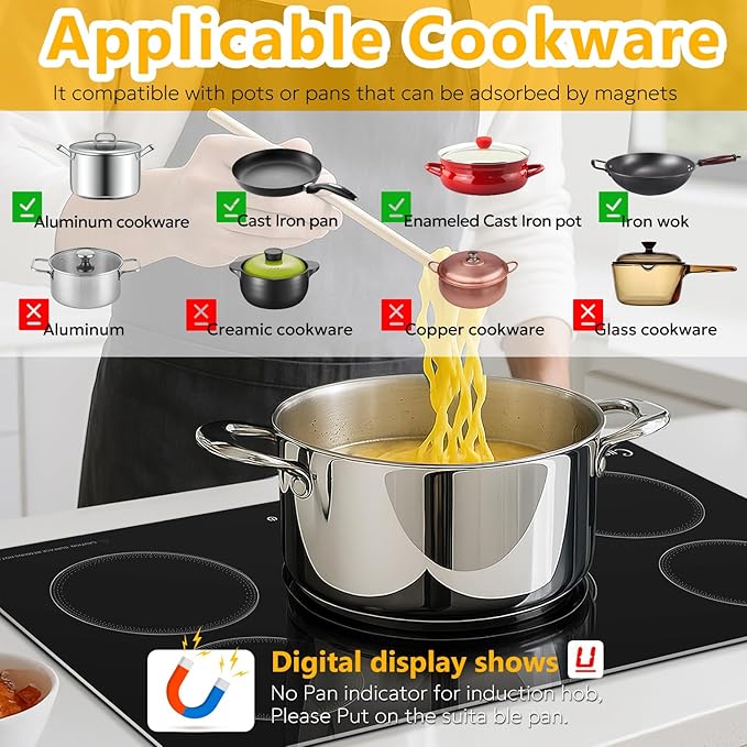 36 Inch Built-In Induction Cooktop, 5 Burner Electric Stove Top, 10800W 240V Hardwired, Touch Control with Power Boost, 9 Levels, Timer, Child Lock & Residual Heat Indicator