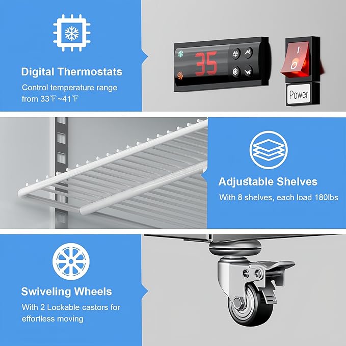 48"W Commercial Freezer 4 Door Stainless Steel Reach-in Solid Door Upright Fan Cooling 36 Cu.ft 2 Section Freezer -8-1°F for Restaurant, Bar, Shop