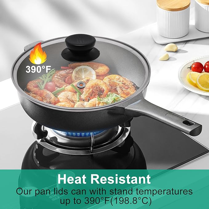 Pan Lid 12 Inch, Round Tempered Glass Lid, Universal Pot Lids with Heat Resistant Handle, Replacement Pan Cover for Pans and Skillets, Dishwasher Safe