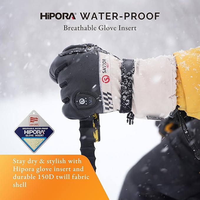 SAVIOR HEAT Heated Gloves for Men Women, Rechargeable Electric Heated Leather Skiing and Snowboarding Gloves