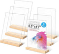 6pack 8.5x11 Acrylic Sign Holder with Wood Base for Picture Frames,L/T Shape Double Slot Design for Vertical or Slant Back Display, for Restaurant, Office, School, Store and Home Use