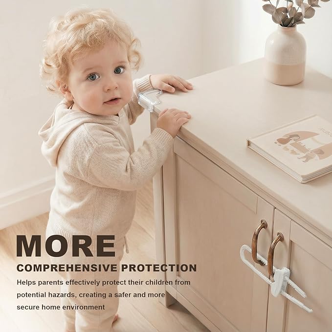 Baby Proofing Kit, 45 Pack Child Safety Pack – Cabinet & Drawer Locks, Corner Guards, Outlet Covers, Universal Safety Straps, Sliding Cabinet Locks, Door Stopper，Keep Your Child Safe at Home