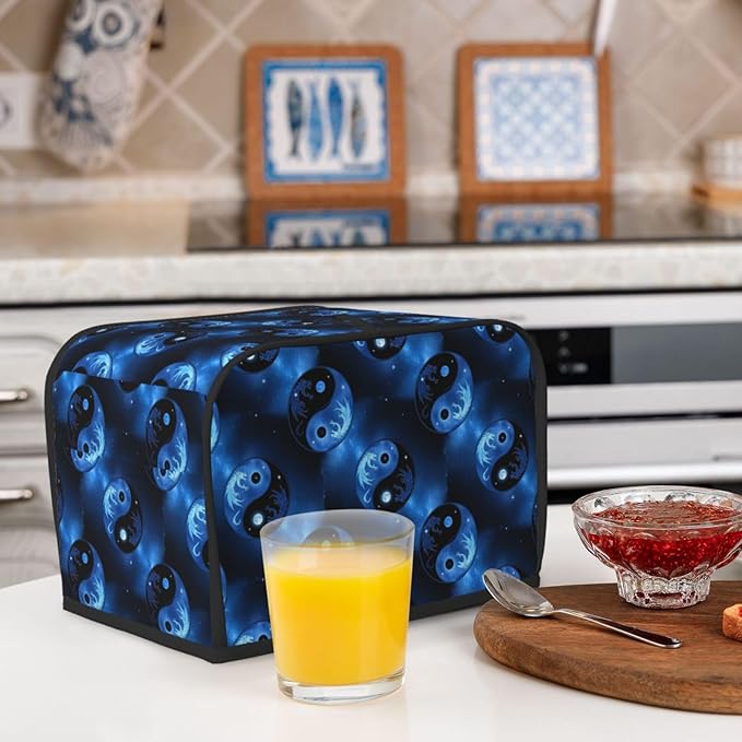 2 Slice Toaster Cover with Pocket, Polyester Dust & Fingerprint Protection, Lightweight Washable Kitchen Cover Full And Eclipse Moon Dragon Ying Yang