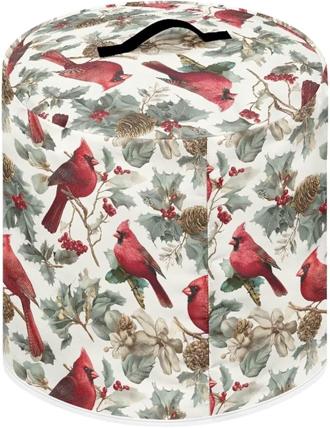 3 Quart Pressure Cooker Dust & Stains Protector Cover Round Bag with Top Handle and Storage Pocket Kitchen Appliance Decoration Christmas Cardinal Bird Print