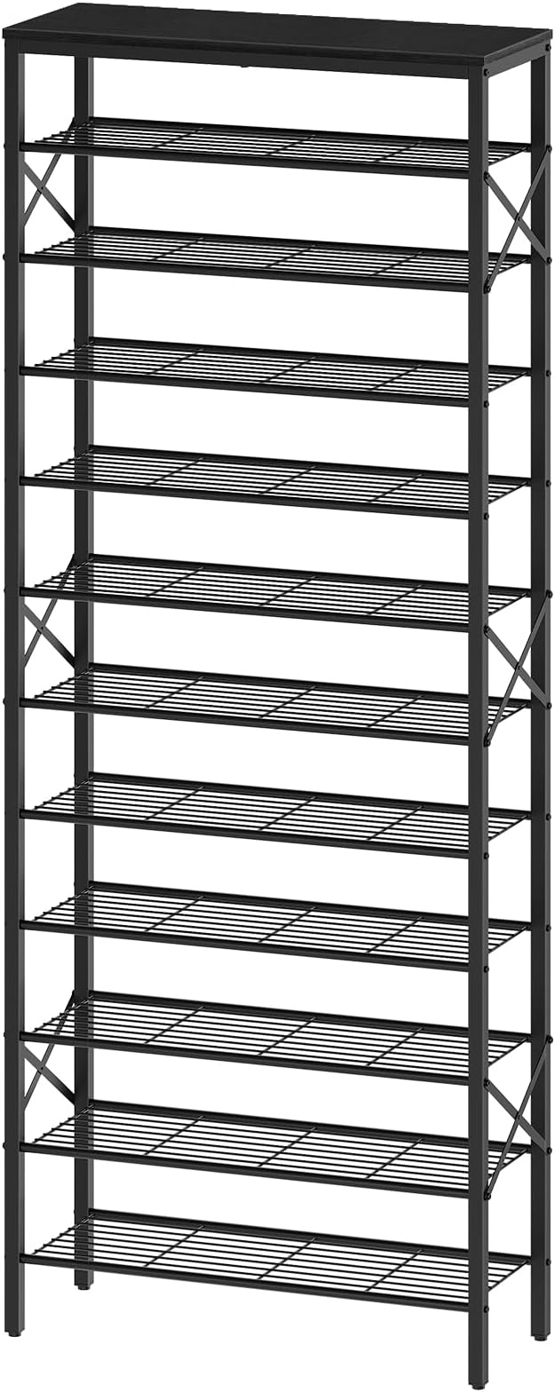 12 Tier Shoe Rack, Large Capacity Shoe Storage Organizer Holds 48 Pairs, Sturdy and Stable, for Entryway, Hallway, Closet, Dorm Room, Black SS12BB