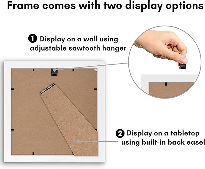 Americanflat 8x8 Picture Frame with Shatter-Resistant Glass - Use as 5x5 Frame with Mat or Display 8x8 Photo Without Mat - Signature Collection - Square Frames for Tabletop and Wall Display - White