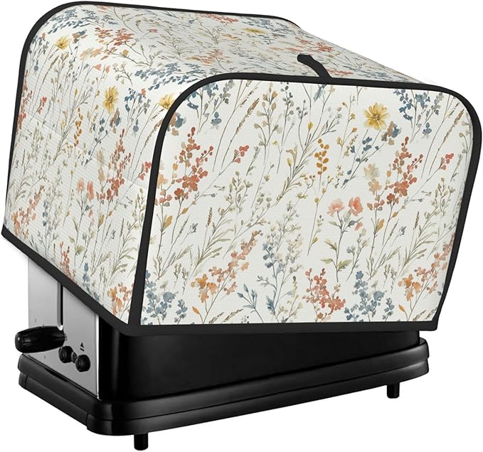 4 Slice Toaster Cover for Kitchen Wildflower Flower Botanical Spring Waterproof Dustproof Toaster Dust Cover with Side Pockets Decorative Universal Cover for Wide Slot Toasters Small Appliances