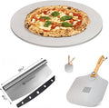 FibraMent-D Premium 3-Piece Pizza Stone Set Perfect for Home Ovens - 16" Round Pizza Stone, Peel & Rocker Pizza Cutter, Durable Baking Stone for Bread, Pastries Ranked 'BEST OVERALL PIZZA STONE'