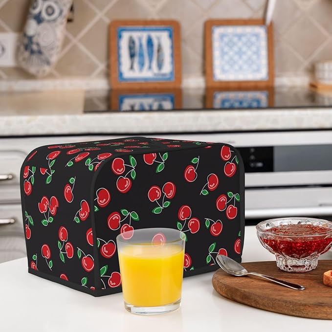 Red Black Cherry 2 Slice Toaster Cover, Waterproof Toaster Dust Cover Bread Maker Protective For Small Kitchen Appliance Dining Room Home Table Decor Gifts