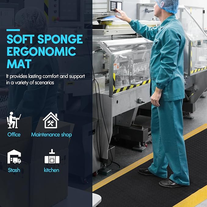 3 x 5 FT Anti Fatigue Mats Industrial 15/16 Inch Thick Soft Sponge Ergonomic Mat Durable Heavy Duty Diamond Plate Work Mat for Standing Non Slip Industrial Grade Floor Mat for Leg & Back Pain